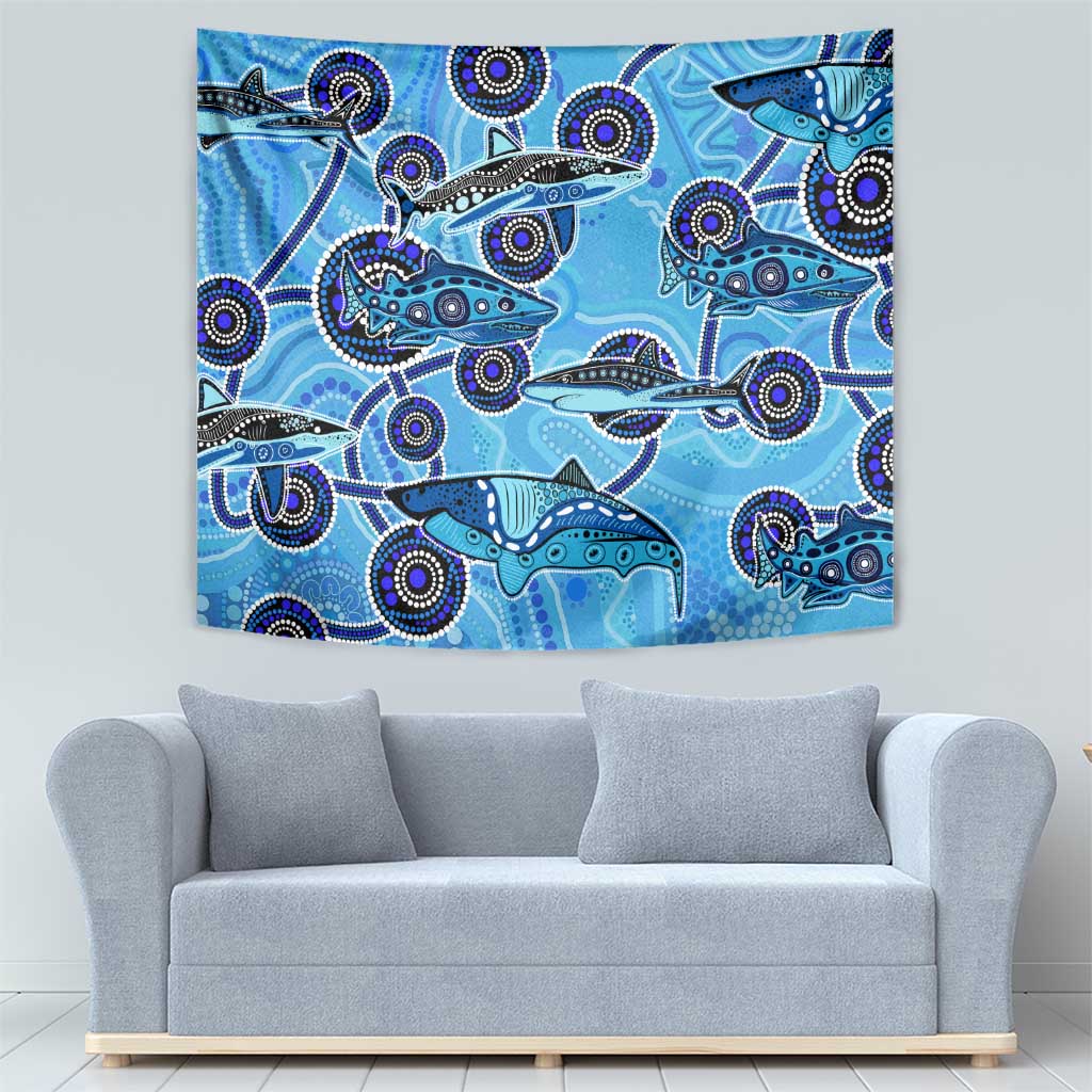 Sharks Aboriginal Australia Tapestry Indigenous Art Blue