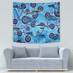 Sharks Aboriginal Australia Tapestry Indigenous Art Blue