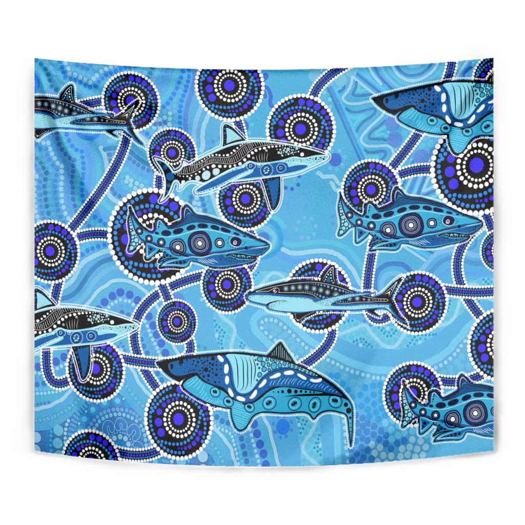 Sharks Aboriginal Australia Tapestry Indigenous Art Blue
