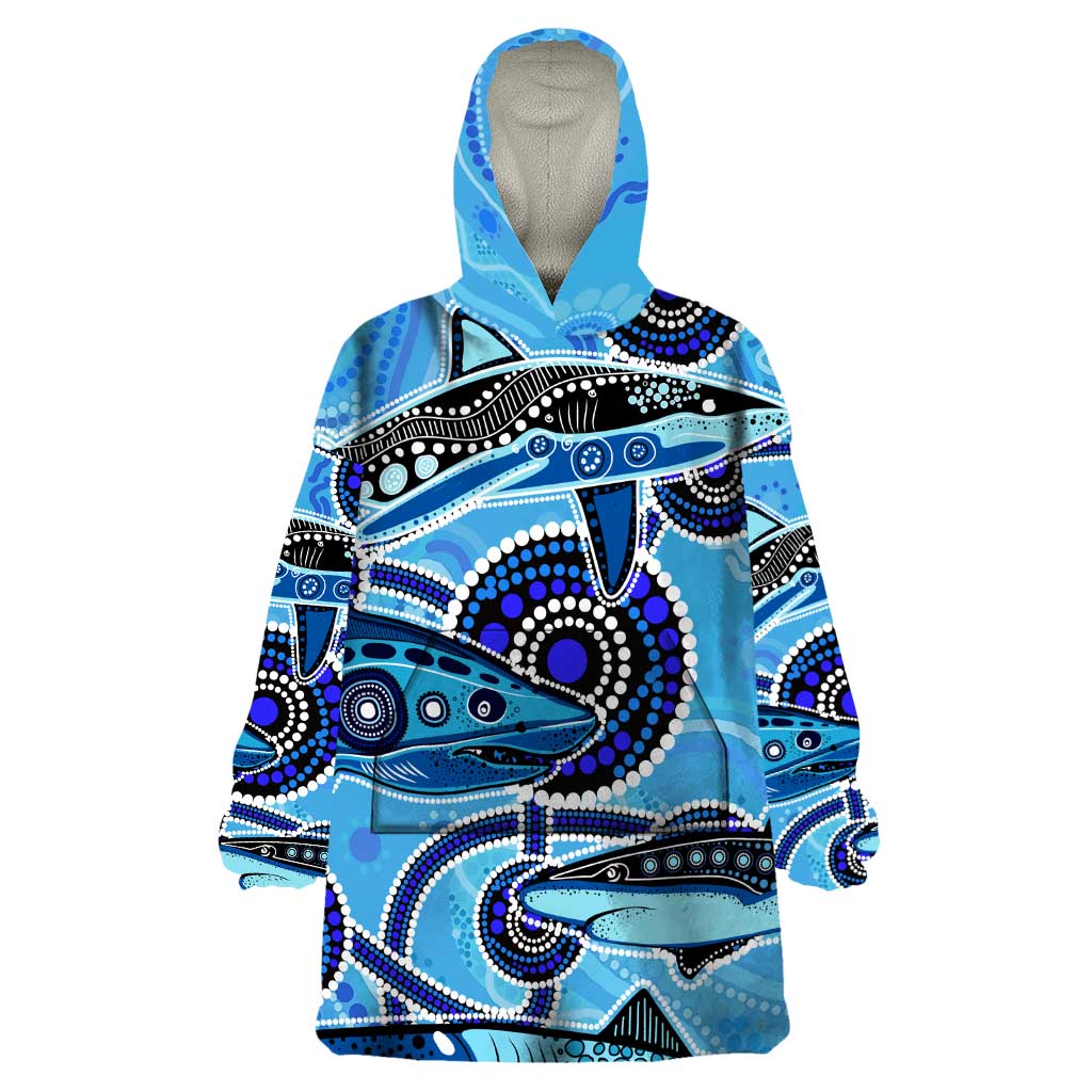 Sharks Aboriginal Australia Wearable Blanket Hoodie Indigenous Art Blue