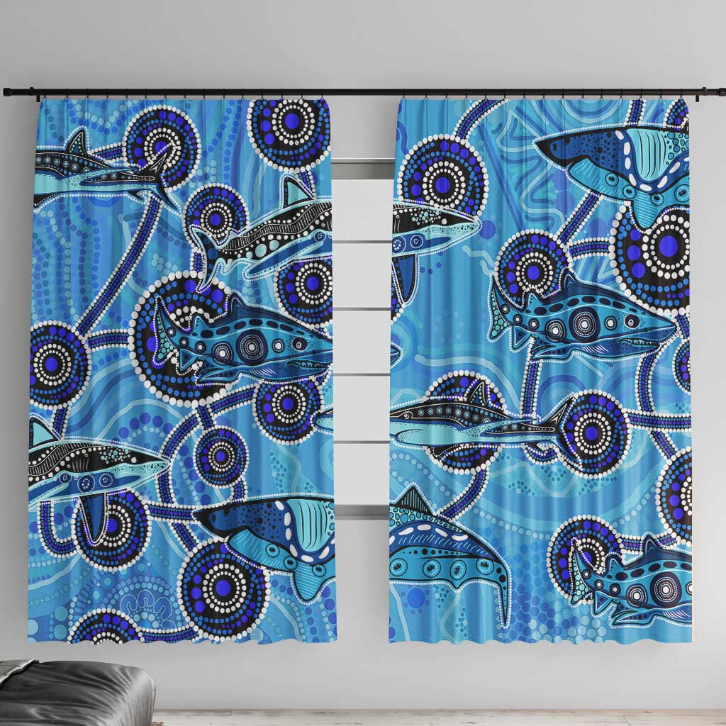 Sharks Aboriginal Australia Window Curtain Indigenous Art Blue
