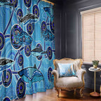 Sharks Aboriginal Australia Window Curtain Indigenous Art Blue