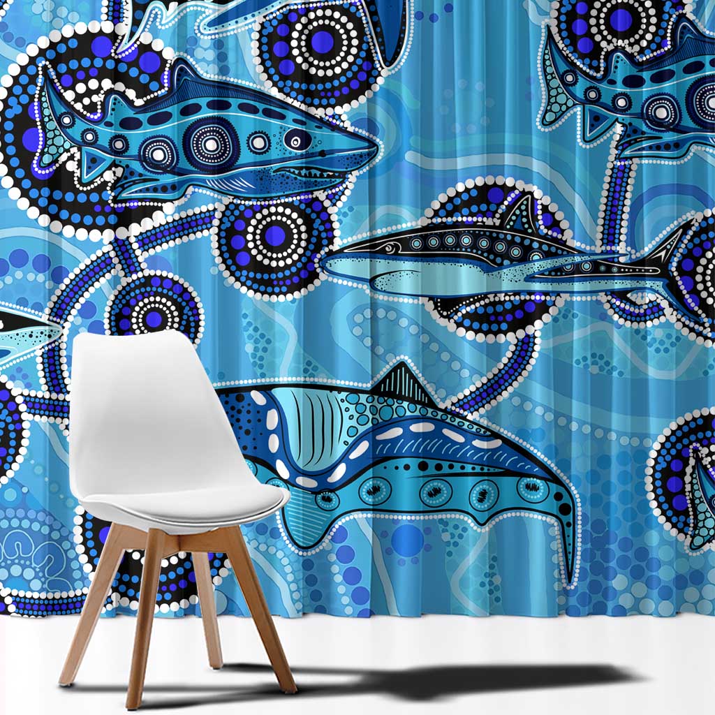 Sharks Aboriginal Australia Window Curtain Indigenous Art Blue
