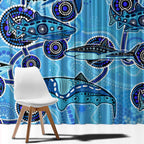 Sharks Aboriginal Australia Window Curtain Indigenous Art Blue