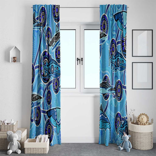 Sharks Aboriginal Australia Window Curtain Indigenous Art Blue