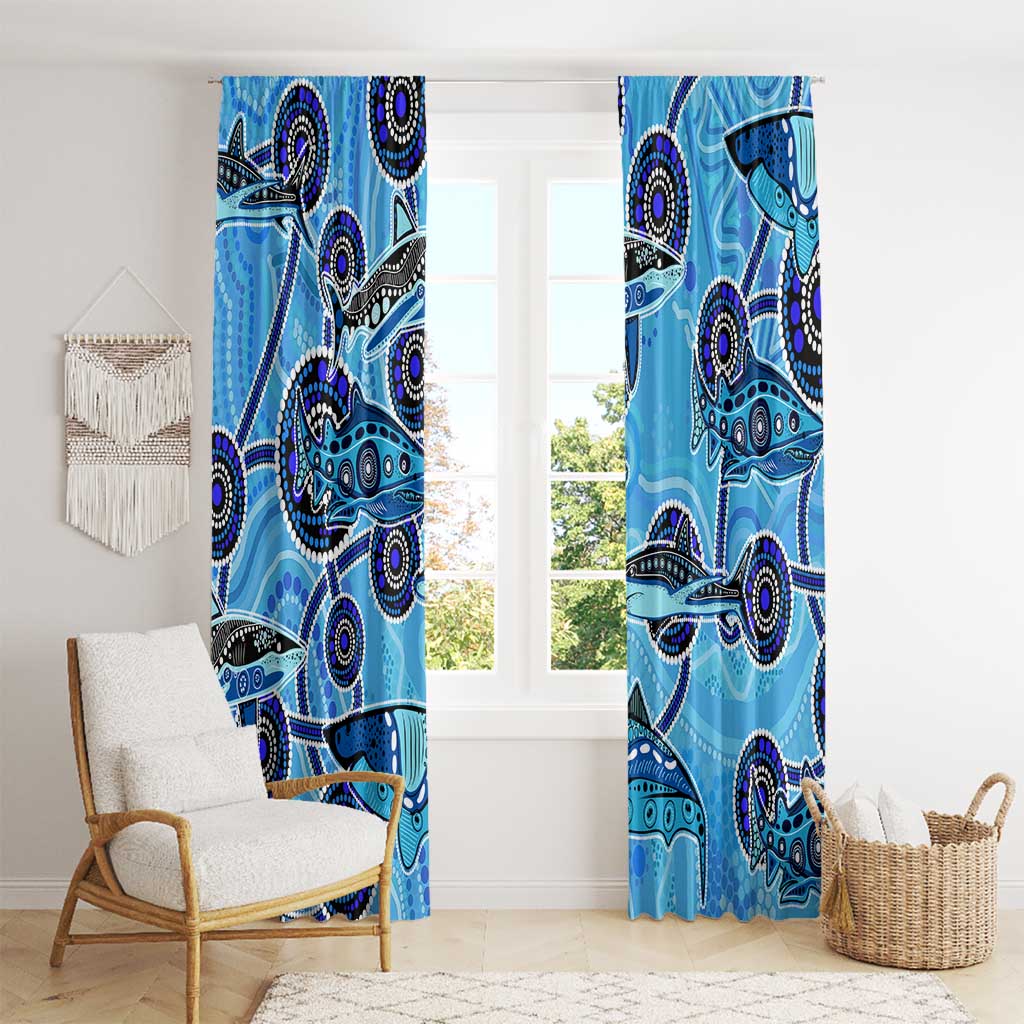 Sharks Aboriginal Australia Window Curtain Indigenous Art Blue