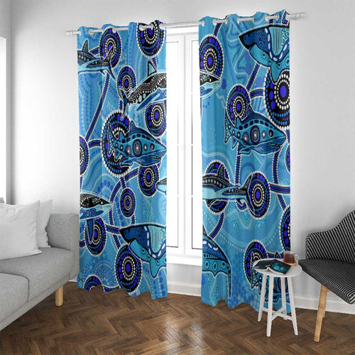 Sharks Aboriginal Australia Window Curtain Indigenous Art Blue