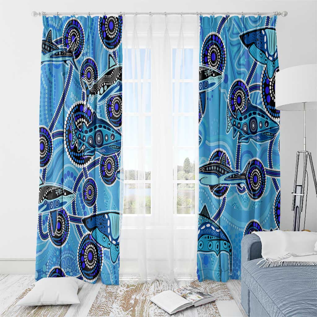 Sharks Aboriginal Australia Window Curtain Indigenous Art Blue