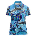 Sharks Aboriginal Australia Women Polo Shirt Indigenous Art Blue
