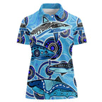 Sharks Aboriginal Australia Women Polo Shirt Indigenous Art Blue