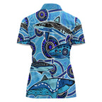 Sharks Aboriginal Australia Women Polo Shirt Indigenous Art Blue