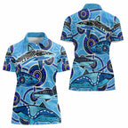 Sharks Aboriginal Australia Women Polo Shirt Indigenous Art Blue