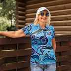 Sharks Aboriginal Australia Women Polo Shirt Indigenous Art Blue