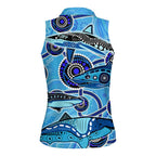 Sharks Aboriginal Australia Women Sleeveless Polo Shirt Indigenous Art Blue