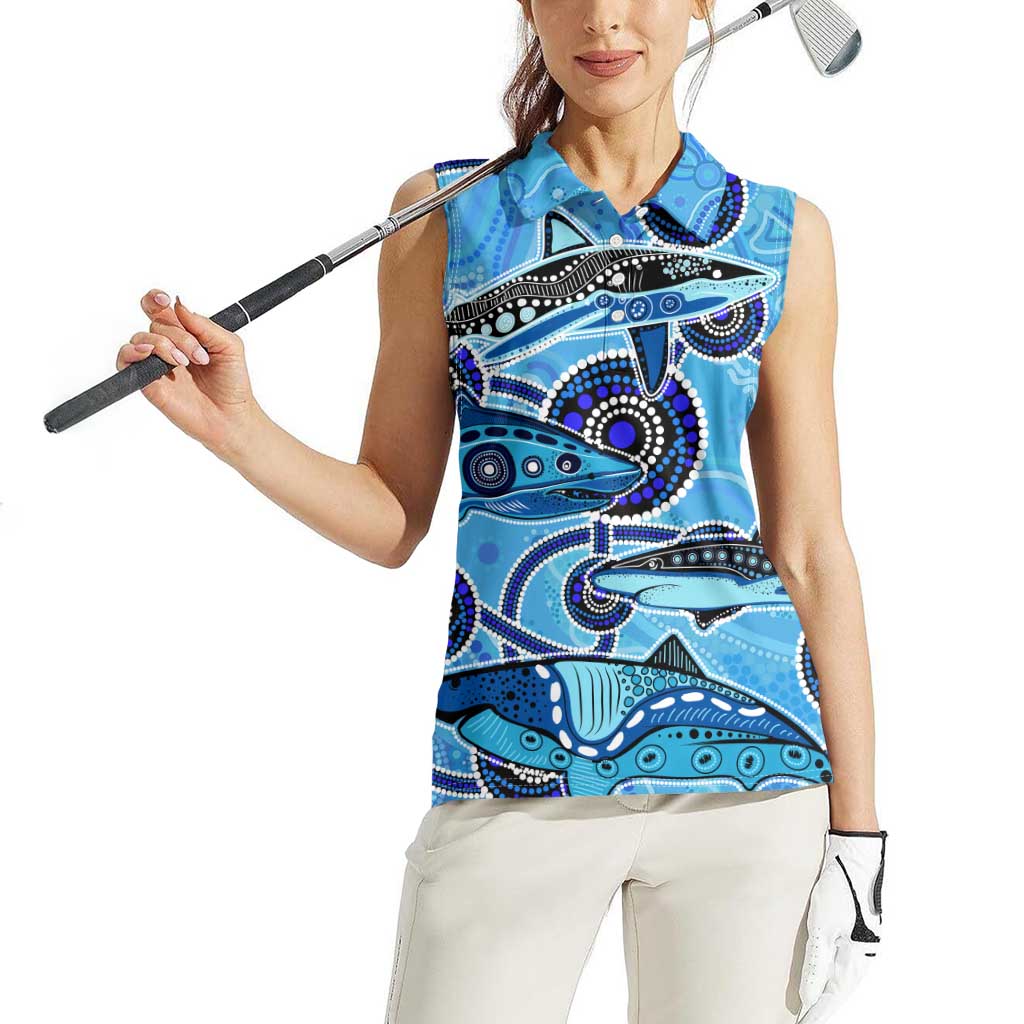 Sharks Aboriginal Australia Women Sleeveless Polo Shirt Indigenous Art Blue