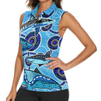 Sharks Aboriginal Australia Women Sleeveless Polo Shirt Indigenous Art Blue