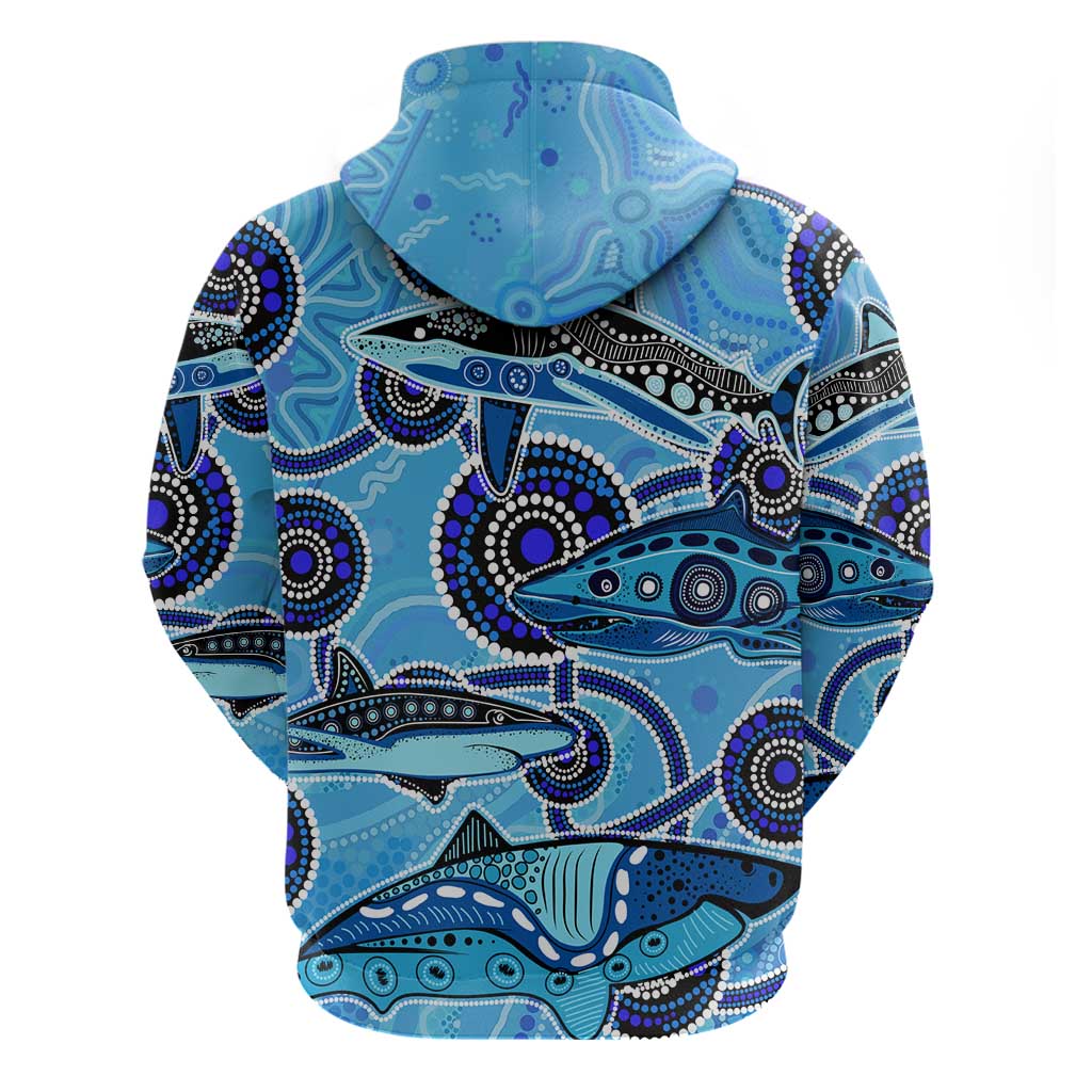 Sharks Aboriginal Australia Zip Hoodie Indigenous Art Blue