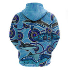 Sharks Aboriginal Australia Zip Hoodie Indigenous Art Blue