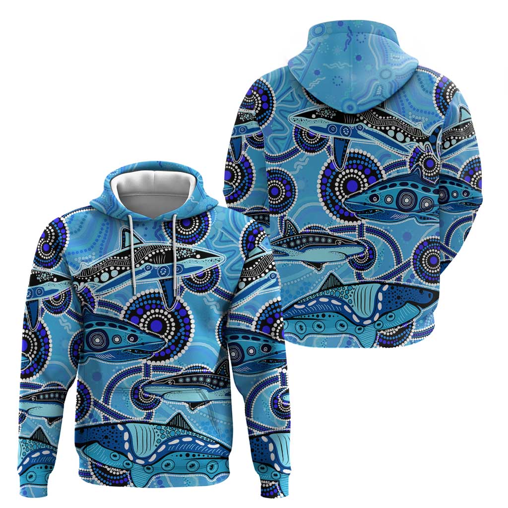 Sharks Aboriginal Australia Zip Hoodie Indigenous Art Blue