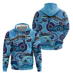 Sharks Aboriginal Australia Zip Hoodie Indigenous Art Blue