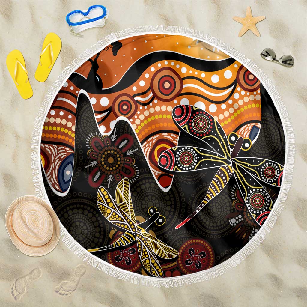 Dragonfly Aboriginal Australia Beach Blanket Indigenous Art