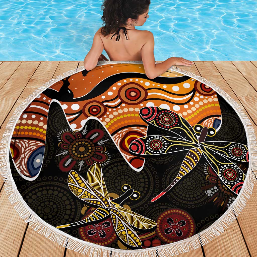 Dragonfly Aboriginal Australia Beach Blanket Indigenous Art
