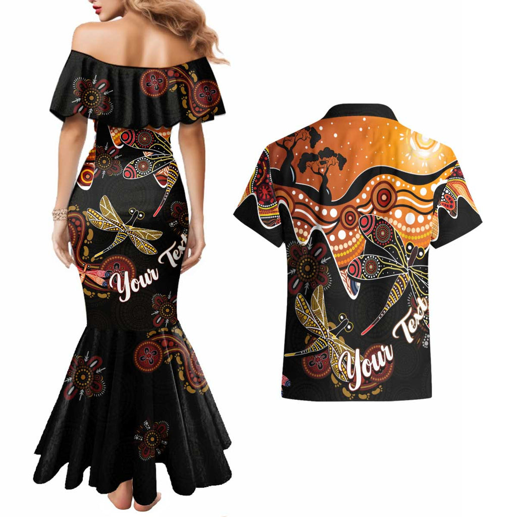Dragonfly Aboriginal Australia Couples Matching Mermaid Dress and Hawaiian Shirt Indigenous Art
