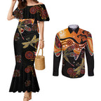 Dragonfly Aboriginal Australia Couples Matching Mermaid Dress and Long Sleeve Button Shirt Indigenous Art
