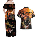 Dragonfly Aboriginal Australia Couples Matching Off Shoulder Maxi Dress and Hawaiian Shirt Indigenous Art