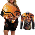 Dragonfly Aboriginal Australia Couples Matching Off Shoulder Short Dress and Long Sleeve Button Shirt Indigenous Art