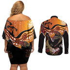 Dragonfly Aboriginal Australia Couples Matching Off Shoulder Short Dress and Long Sleeve Button Shirt Indigenous Art
