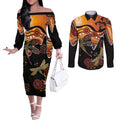 Dragonfly Aboriginal Australia Couples Matching Off The Shoulder Long Sleeve Dress and Long Sleeve Button Shirt Indigenous Art