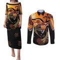 Dragonfly Aboriginal Australia Couples Matching Puletasi and Long Sleeve Button Shirt Indigenous Art