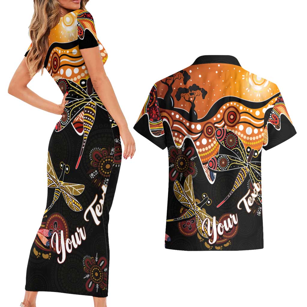Dragonfly Aboriginal Australia Couples Matching Short Sleeve Bodycon Dress and Hawaiian Shirt Indigenous Art