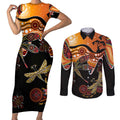 Dragonfly Aboriginal Australia Couples Matching Short Sleeve Bodycon Dress and Long Sleeve Button Shirt Indigenous Art