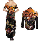 Dragonfly Aboriginal Australia Couples Matching Summer Maxi Dress and Long Sleeve Button Shirt Indigenous Art