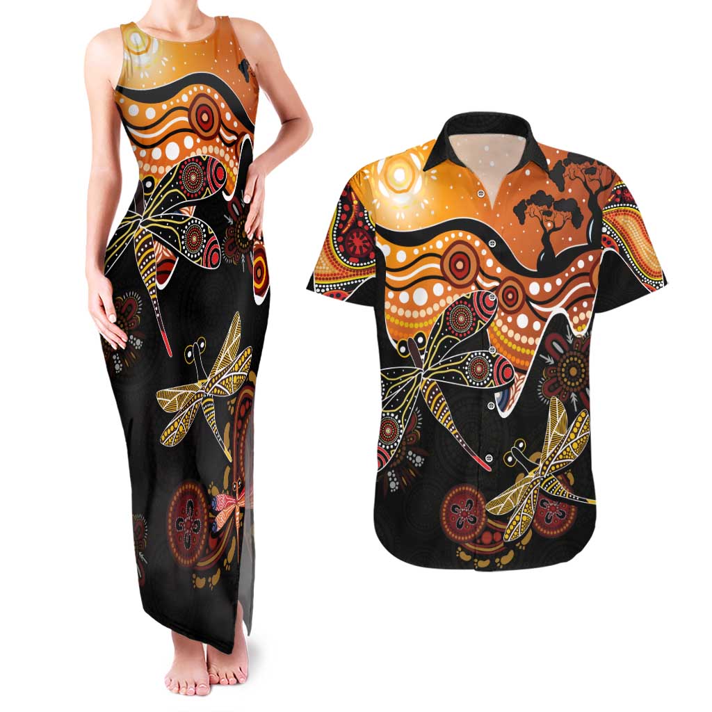 Dragonfly Aboriginal Australia Couples Matching Tank Maxi Dress and Hawaiian Shirt Indigenous Art
