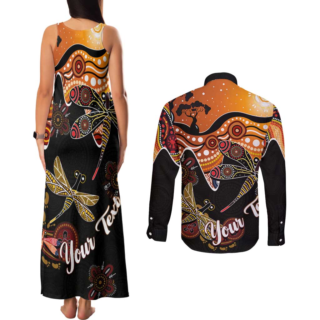 Dragonfly Aboriginal Australia Couples Matching Tank Maxi Dress and Long Sleeve Button Shirt Indigenous Art