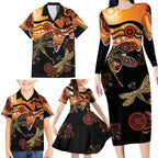 Dragonfly Aboriginal Australia Family Matching Long Sleeve Bodycon Dress and Hawaiian Shirt Indigenous Art