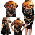 Dragonfly Aboriginal Australia Family Matching Long Sleeve Bodycon Dress and Hawaiian Shirt Indigenous Art