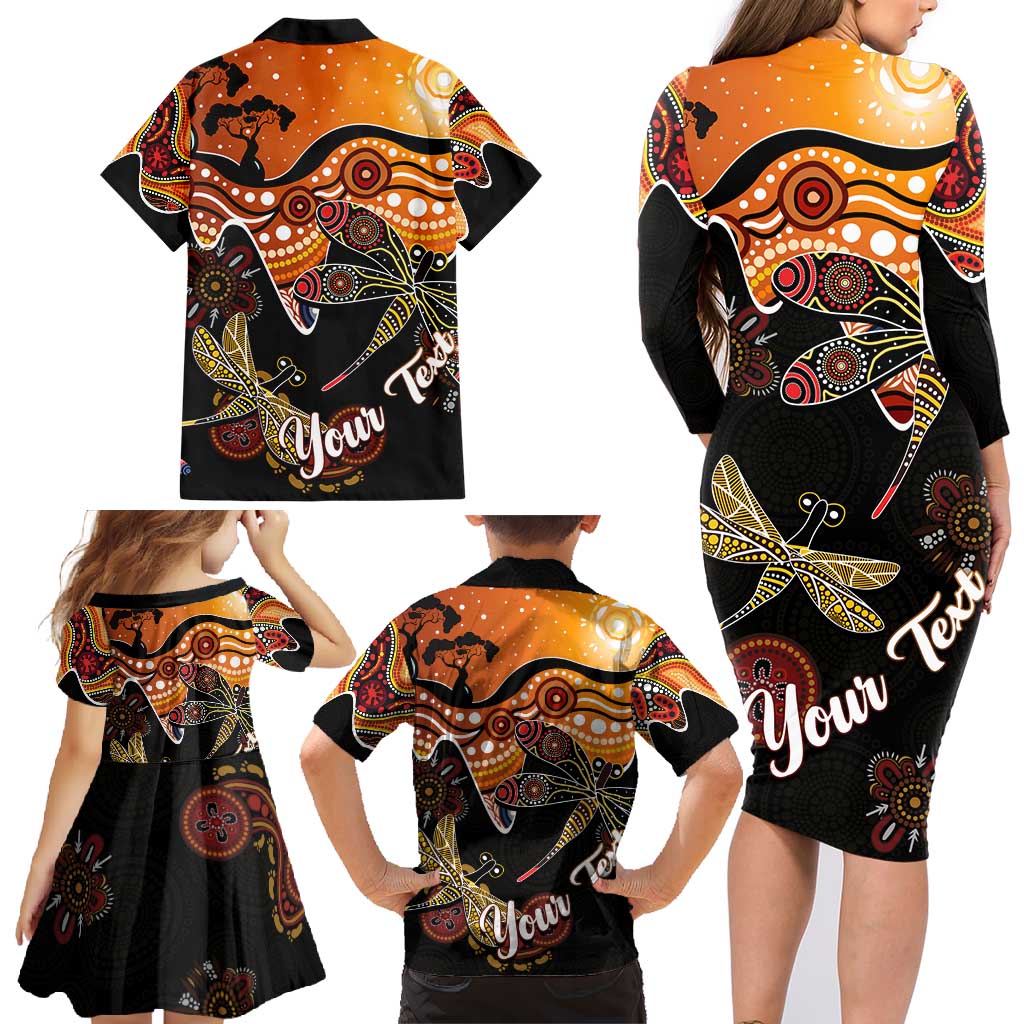 Dragonfly Aboriginal Australia Family Matching Long Sleeve Bodycon Dress and Hawaiian Shirt Indigenous Art