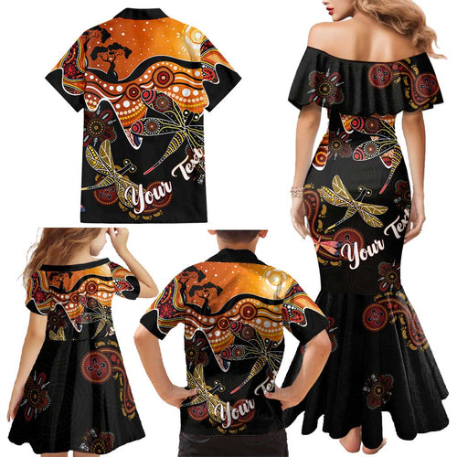 Dragonfly Aboriginal Australia Family Matching Mermaid Dress and Hawaiian Shirt Indigenous Art