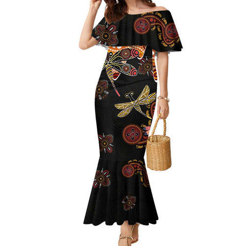 Dragonfly Aboriginal Australia Family Matching Mermaid Dress and Hawaiian Shirt Indigenous Art