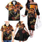 Dragonfly Aboriginal Australia Family Matching Off The Shoulder Long Sleeve Dress and Hawaiian Shirt Indigenous Art