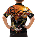 Dragonfly Aboriginal Australia Family Matching Off The Shoulder Long Sleeve Dress and Hawaiian Shirt Indigenous Art