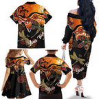 Dragonfly Aboriginal Australia Family Matching Off The Shoulder Long Sleeve Dress and Hawaiian Shirt Indigenous Art