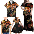 Dragonfly Aboriginal Australia Family Matching Off Shoulder Maxi Dress and Hawaiian Shirt Indigenous Art