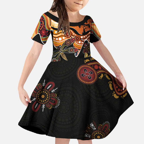Dragonfly Aboriginal Australia Family Matching Off Shoulder Maxi Dress and Hawaiian Shirt Indigenous Art