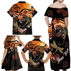 Dragonfly Aboriginal Australia Family Matching Off Shoulder Maxi Dress and Hawaiian Shirt Indigenous Art