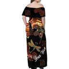Dragonfly Aboriginal Australia Family Matching Off Shoulder Maxi Dress and Hawaiian Shirt Indigenous Art